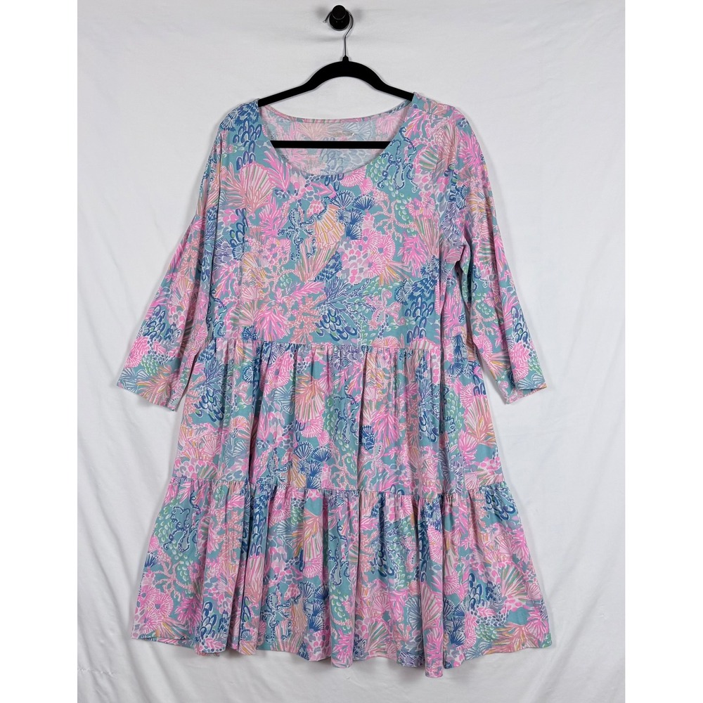 Lilly Pulitzer Geanna Swing Midi Dress XXL Tiered Lagenlook Colorful Coastal - Picture 2 of 11